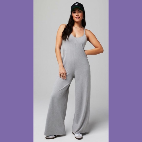 Fabletics Cloud Jersey Wide Leg Onesie Heather Gray Activewear Athleisure NWT - Picture 1 of 5